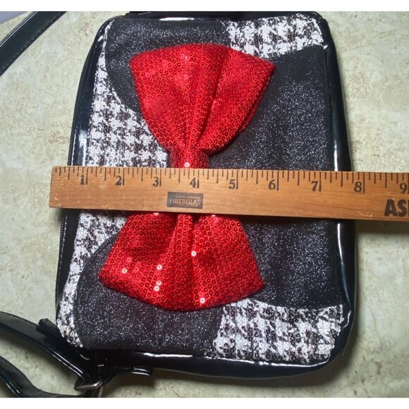 Disney Store Minnie Mouse Crossbody Bag Sequined Red Bow & Houndstooth Design - Picture 7 of 8